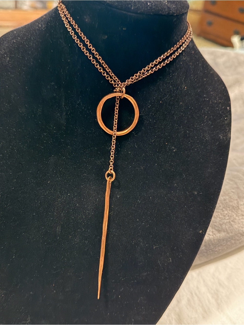 Elegant designer solid Copper Circle Lariat Necklace